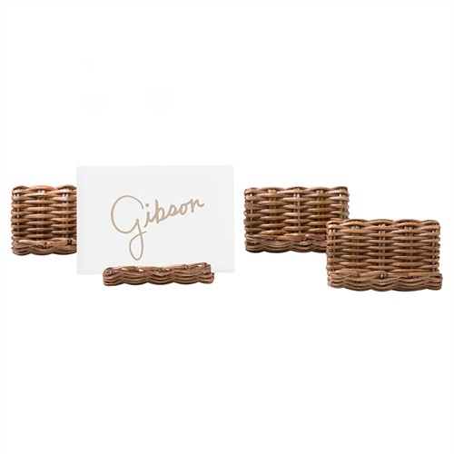 Gibson Coastal Beach Honey Rattan Card Holder - Set of 4