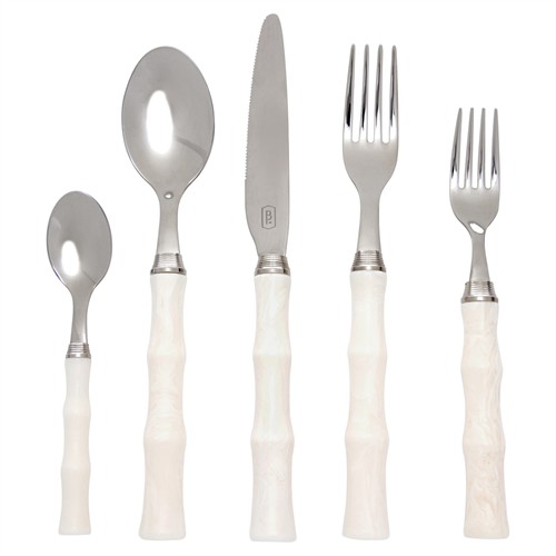 Montecito Coastal Beach White Acrylic Handle Stainless Steel 5 Piece Flatware Set