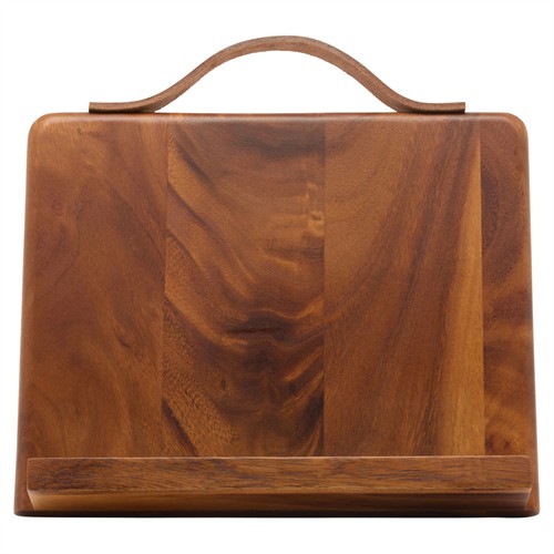 Arwen Updated Traditional Brown Wood Leather Handle Recipe Stand