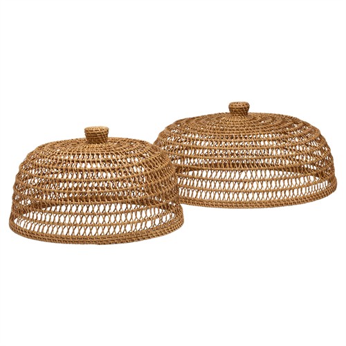 Jacen Coastal Beach Honey Woven Rattan Food Cover - Set of 2