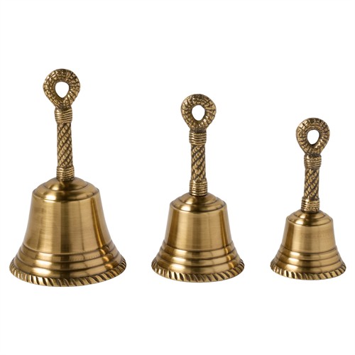 Frannie Updated Traditional Antique Brass Twisted Rope Dinner Bell - Set of 3
