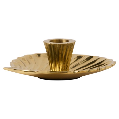 Jovie Coastal Beach Gold Brass Clam Shell Candlestick Holder - Set of 2