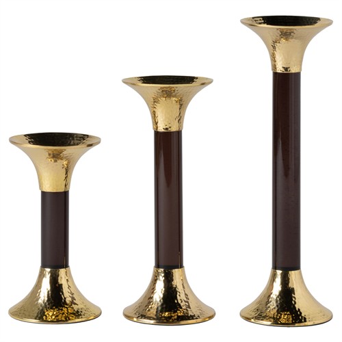 Leopold Updated Traditional Smoke Acrylic Gold Fluted Candlestick Holder - Set of 3