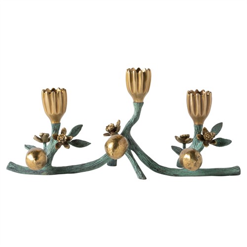 Bernadette French Country Patina Brass Floral Candleholder