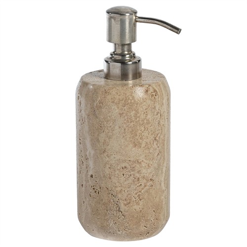 Selene Coastal Beach Beige Travertine Marble Soap &amp; Lotion Dispenser