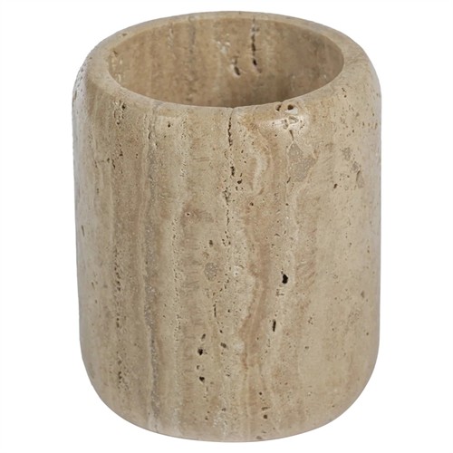 Selene Coastal Beach Beige Travertine Marble Brush Holder