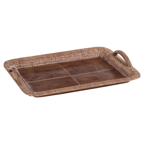 Livia Updated Traditional Brown Leather Serving Tray - Small