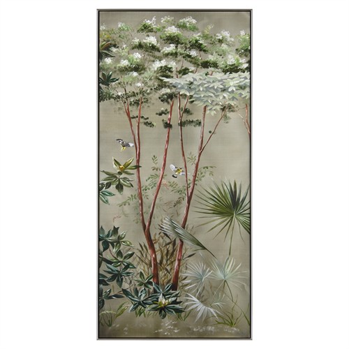 John Richard Montrose Vignette Green Botanical Silver Frame Painting II - 90x41