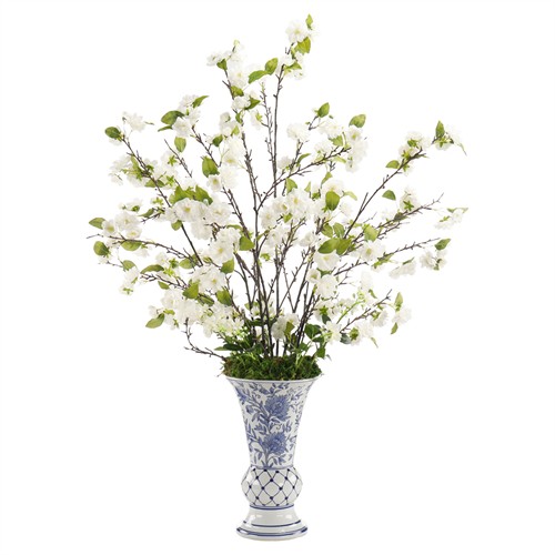 John Richard French White Cherry Blossom Blue Chinoseirie Faux Floral Arrangement
