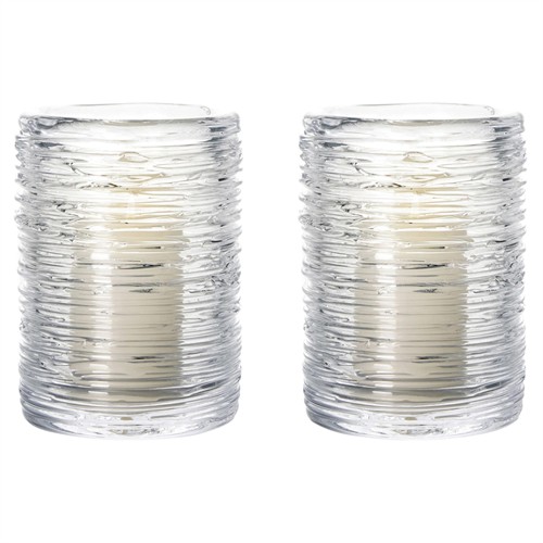Simon Pearce Echo Lake Modern Classic Glass Hurricane Candleholder - Set of 2