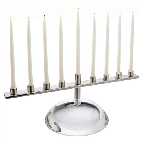 Simon Pearce Riverstone Modern Classic Silver Stainless Steel Menorah Candleholder