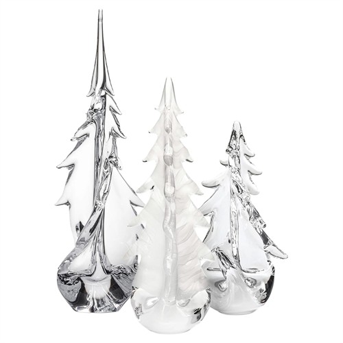 Simon Pearce Snowy Splendor Modern Classic Glass Evergreen Trees - Set of 3