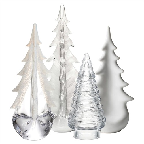 Simon Pearce Merry Bright Forest Modern Classic Glass Evergreen Trees - Set of 4