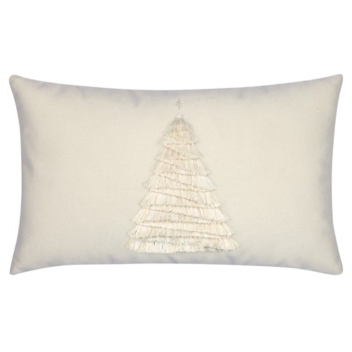 Holly Modern Classic Cream Velvet Fringe Tree Performance Throw Pillow - 12x20