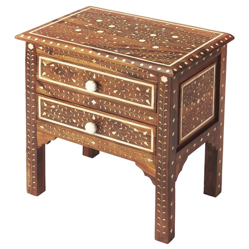 Elaine Updated Traditional Brown Wood Bone Inlay Nightstand