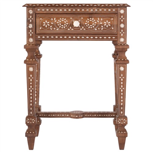 Bree Updated Traditional Brown Teak Wood Bone Inlay Side Table