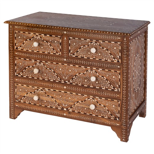 Bree Updated Traditional Brown Teak Bone Inlay Dresser