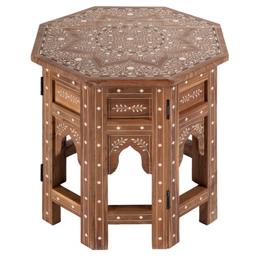 Bree Updated Traditional Brown Mango Wood Bone Inlay Side Table