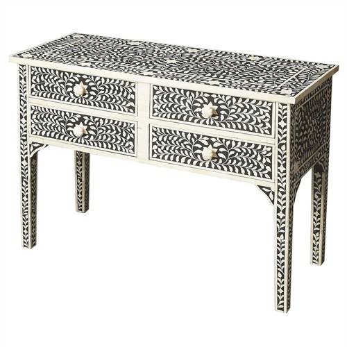 Vivianna Modern Classic Black White Bone Inlay Console Table
