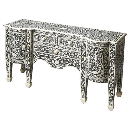 Vivianna Modern Classic Black White Bone Inlay Sideboard