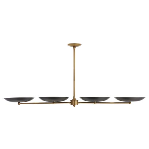 Griffith Mid Century Antique Brass Frame Black Shade Linear Chandelier