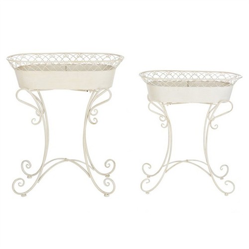Hollis French Country Pearl White Scroll Iron Outdoor Planter Set of 2