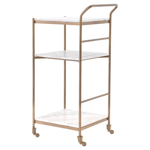Kian Modern Classic Brass Frame 3-Tier Marble Bar Cart - Small