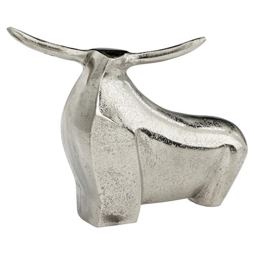 Horned Bull Raw Nickel Sculpture - Small