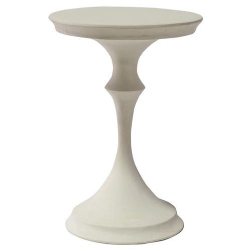 Palecek Spruce French Country White Stonecast Round Outdoor Pedestal Side Table