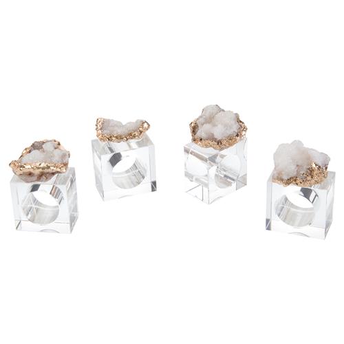John-Richard Gold Plated White Geode Crystal Napkin Rings - Set of 4
