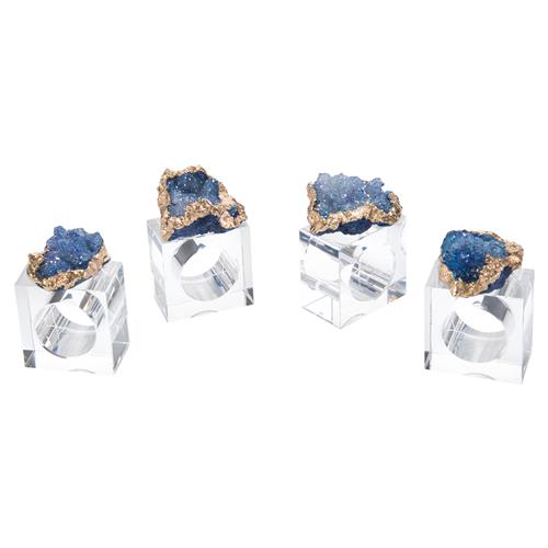 John-Richard Blue Geode Gold Plated Crystal Napkin Rings - Set of 4