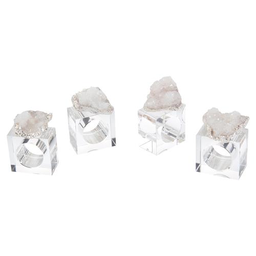 John-Richard Nickel Plated White Geode Crystal Napkin Rings - Set of 4