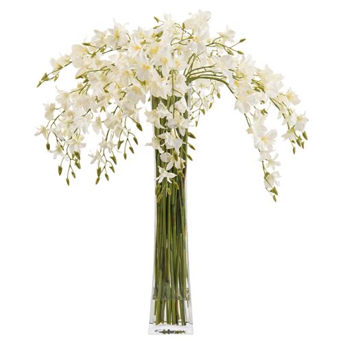 John-Richard White Dendrobium Orchids Tall Slender Floral Arrangement