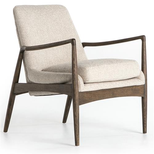 Olena Mid Century Beige Upholstered Brown Wood Frame Living Room Arm Chair