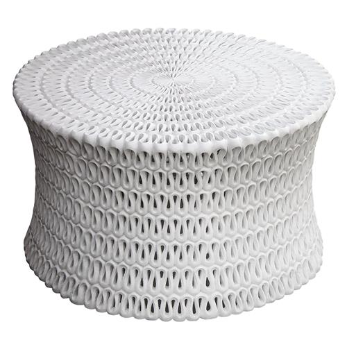 Pipa Ribboned White Resin Round Coffee Table - Large