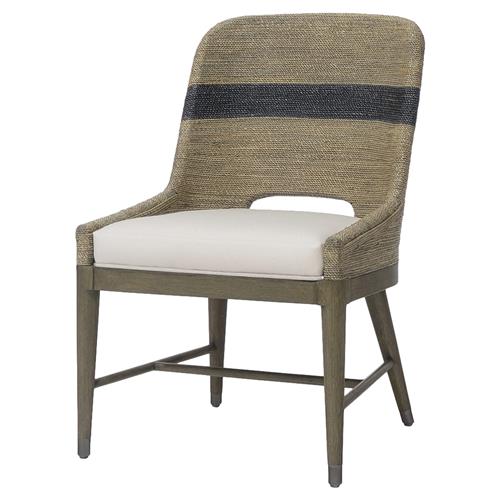Palecek Fritz Coastal Beach White Performance Striped Grey Rope Side Chair