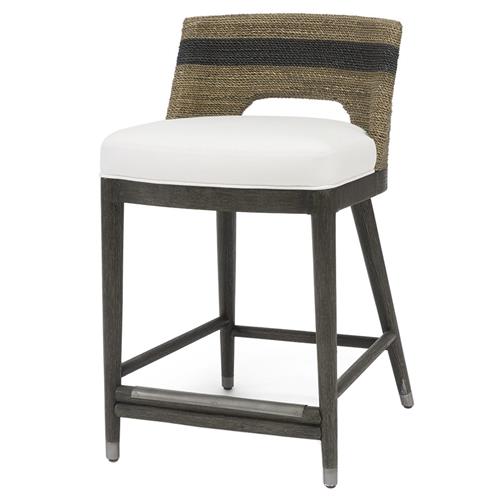 Palecek Fritz Coastal Beach White Performance Striped Grey Rope Counter Stool