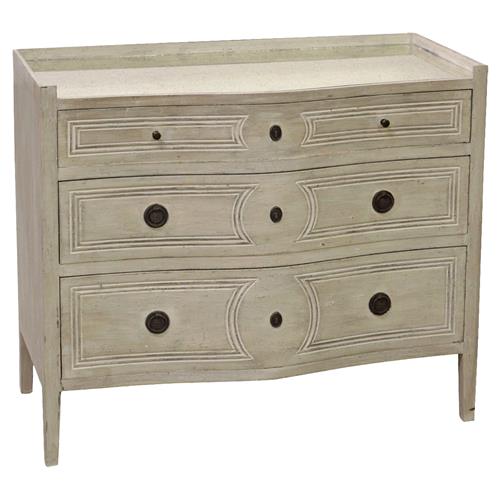 Ines French Country 3 Drawer Mirrored Tray Top Dresser