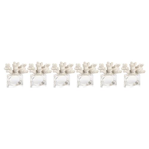 Lauren Coastal Beach Clear Napkin Rings with White Coral Detail II - Set of 6