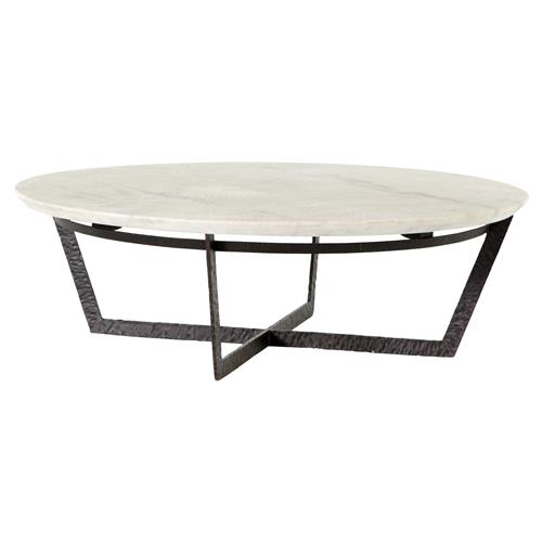 Kian Industrial Loft White Marble Hammered Iron Round Coffee Table