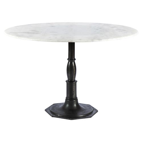 Hervey French White Marble Dark Grey Iron Pedestal Dining Table - 48&quot;
