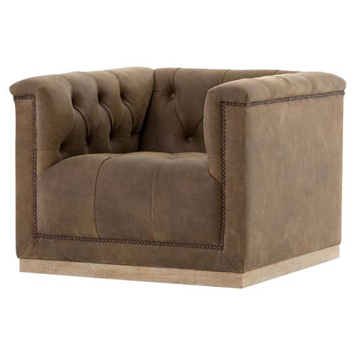 Emmy Rustic Lodge Dark Brown Leather Tufted Nailhead Trim Swivel Club Chair