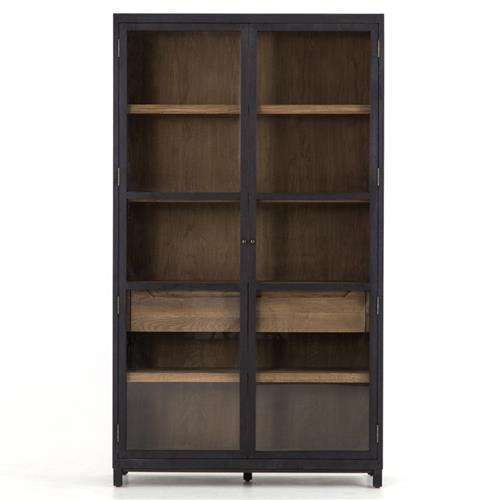 Clarence Rustic Lodge Black Oak Wood Clear Glass Door Display Case