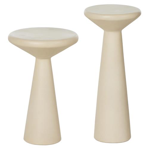 Mika Industrial Bazaar Beige Concrete Pedestal Accent Tables - Set of 2