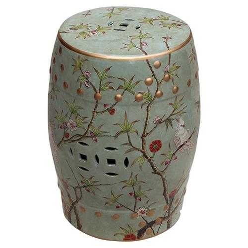 Mei Global Bazaar Green Bird Floral Motif Outdoor Garden Stool