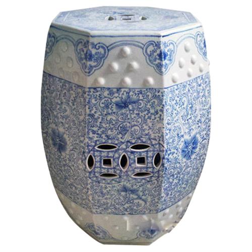 Louis Global Bazaar Blue White Hexagonal Lotus Outdoor Garden Stool