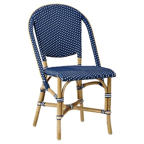 Gene Coastal Beach Navy Blue Woven Rattan Dining Side Chair