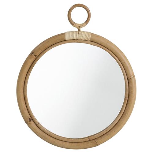Talia Coastal Beach Brown Rattan Wall Round Mirror - Small