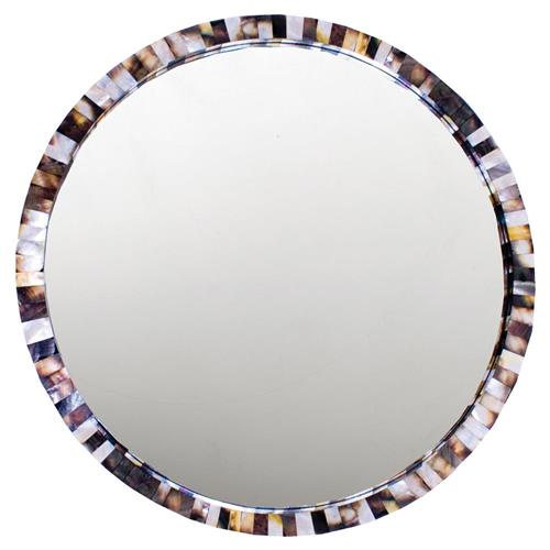 Pearl Coastal Round Grey Pearl Wall Mirror - Large