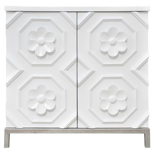 Tyrol Modern White Hardwood Flower Detail 2 Door Nightstand